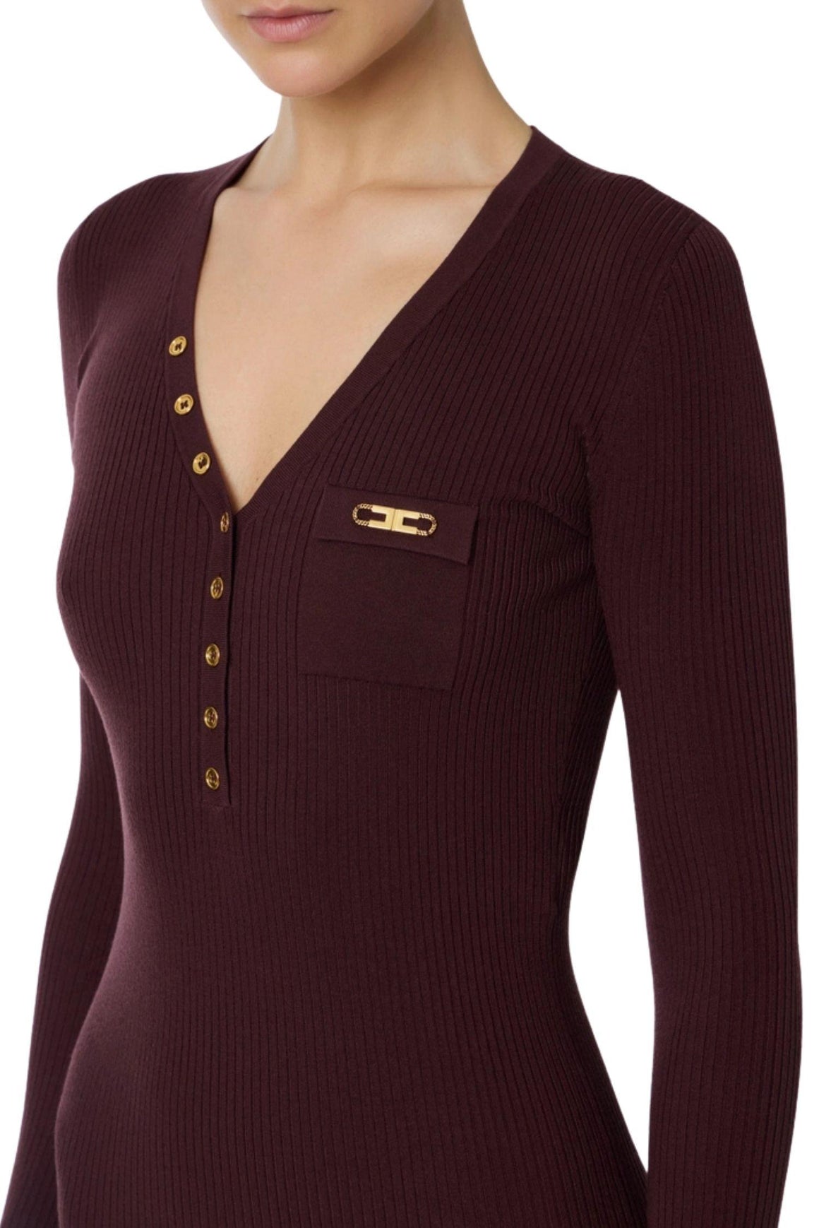  Elisabetta Franchi Abito In Maglia Merlot Woman - 3