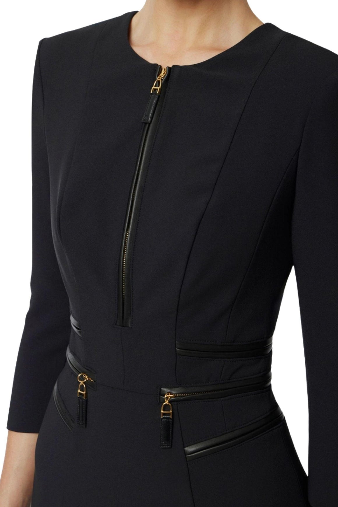  Elisabetta Franchi Abito In Doppio Crêpe Con Zip Nero Woman - 3