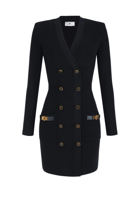 Mini abito colore nero in maglia con decorazioni gioiello