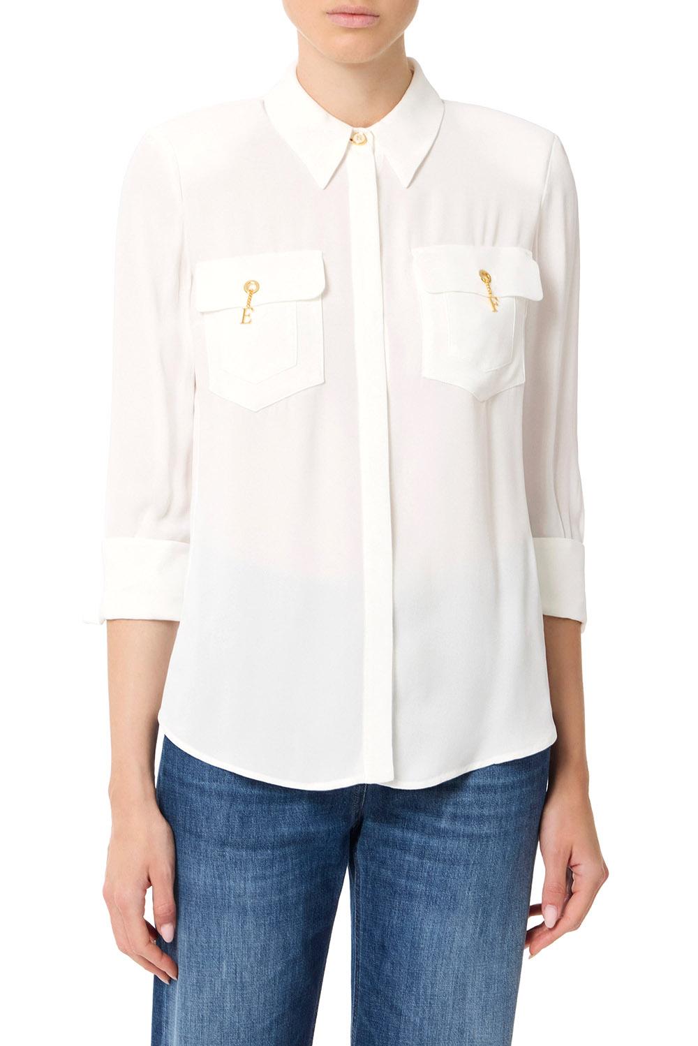  Elisabetta Franchi Camicia In Georgette Avorio Woman - 2