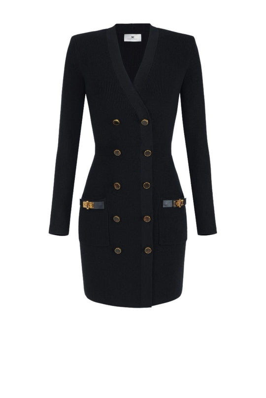 Mini abito in maglia colore nero con decorazioni gioiello