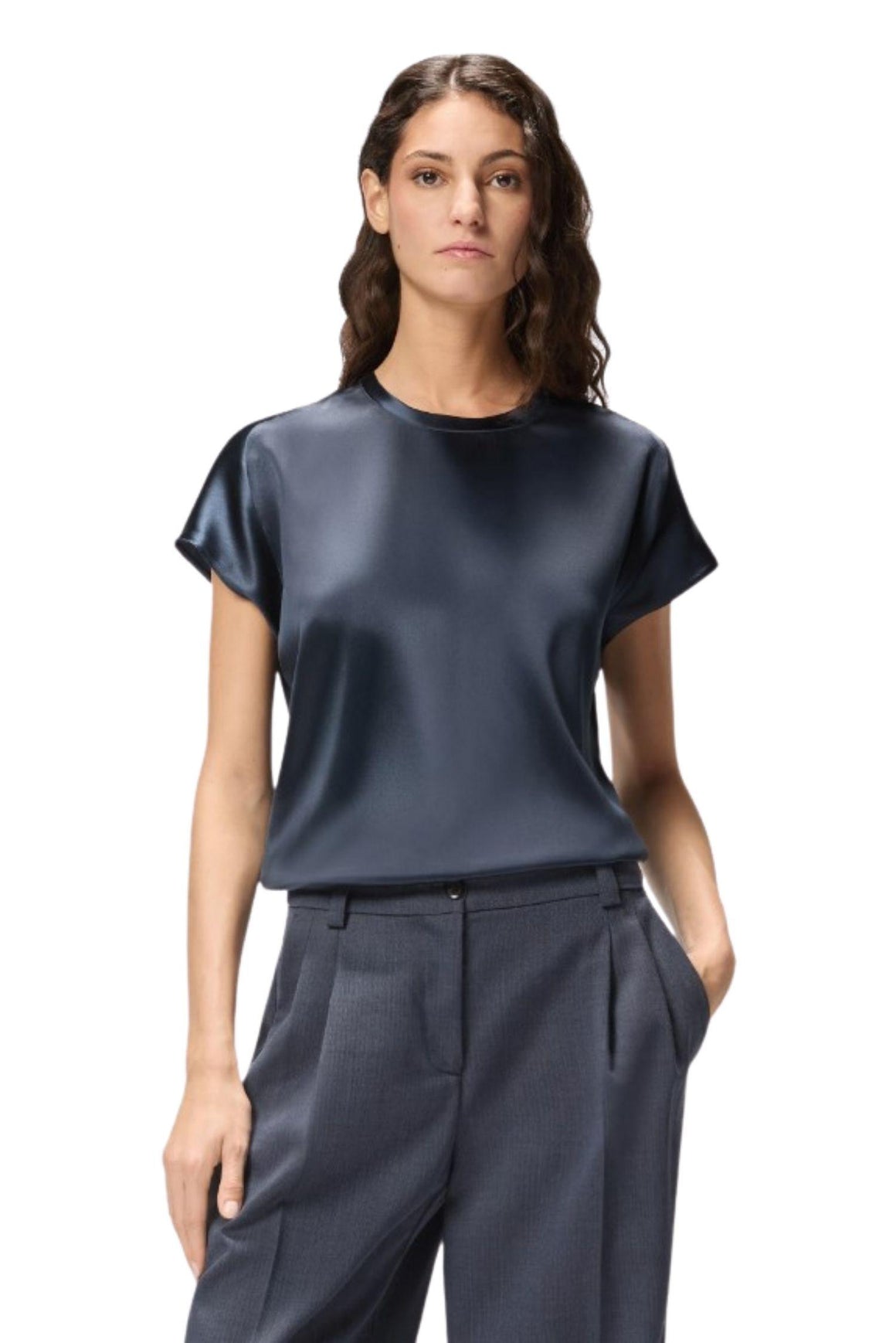  Pinko Blusa A Maniche Corte In Satin Colore Blu Woman - 2