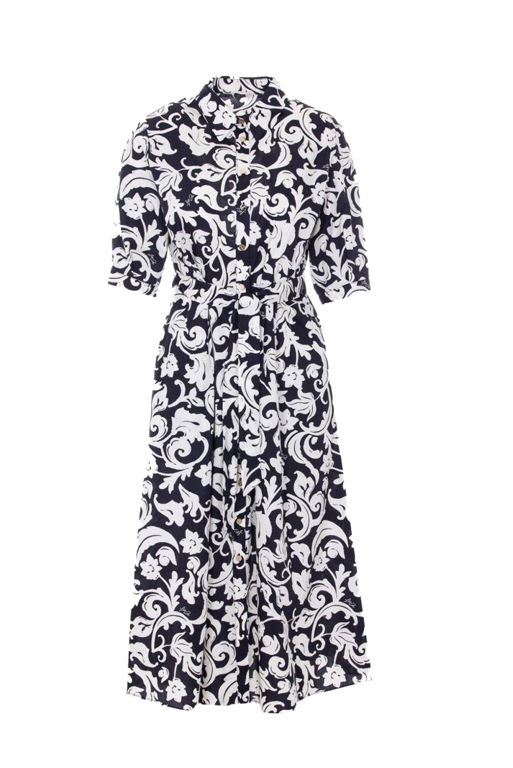  Liu Jo Abito Midi In Popeline Black White Woman - 2